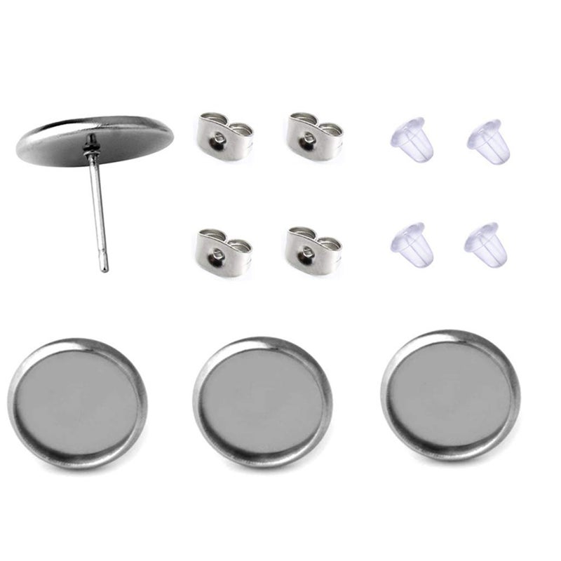 40 Pcs Stainless Steel Stud Earring Cabochon Setting Post Cup Fit for 10mm80 Pcs Earring Backs fit for 10mm