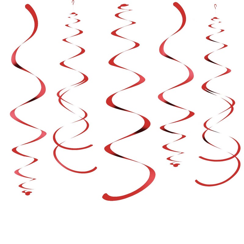 WEVEN Red Party Hanging Swirl Decorations Plastic Streamer for Ceiling Pack of 28