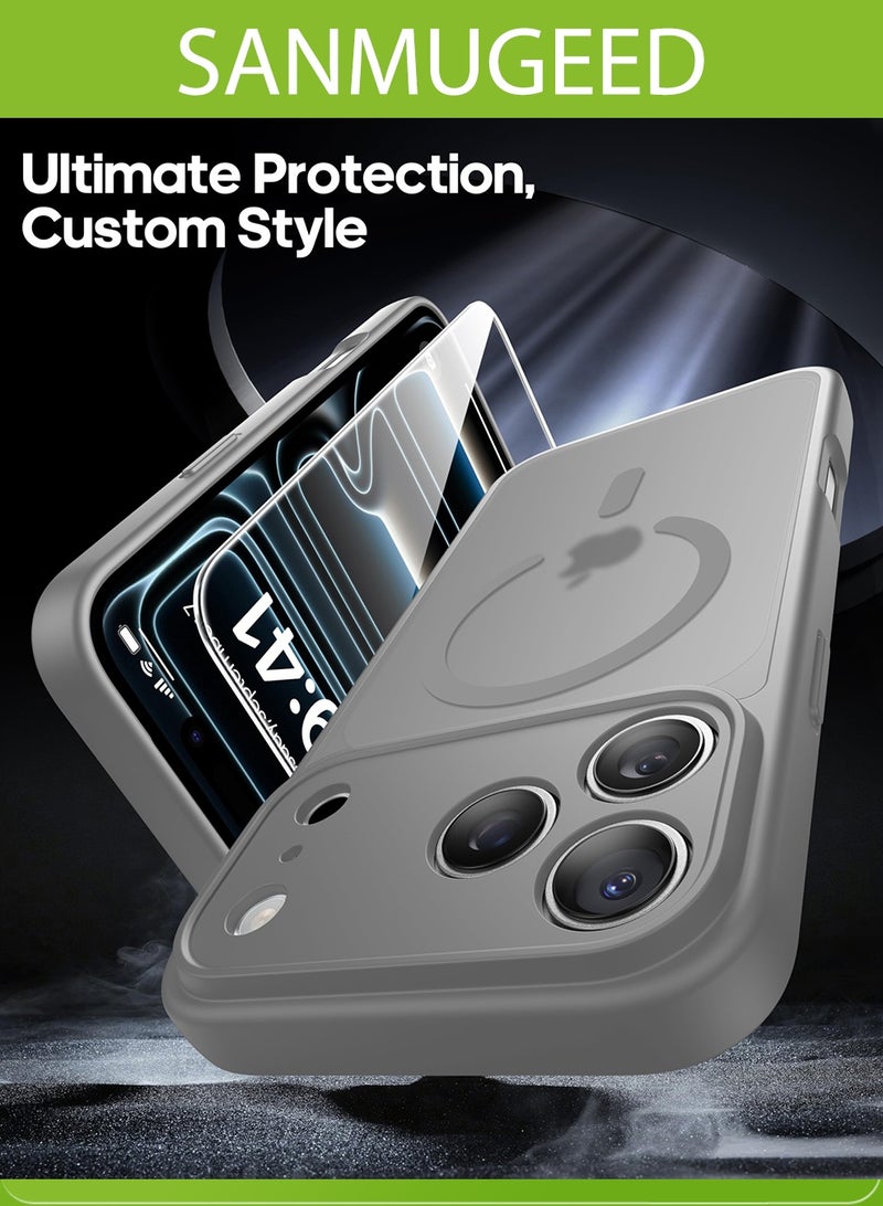 سانموجيد جراب مغناطيسي 3 في 1 لهاتف iPhone 17 Pro Max مع واقي شاشة عالي الدقة 2X، متوافق مع MagSafe، غطاء خلفي صلب شفاف غير لامع نحيف مقاوم للصدمات - Image 3
