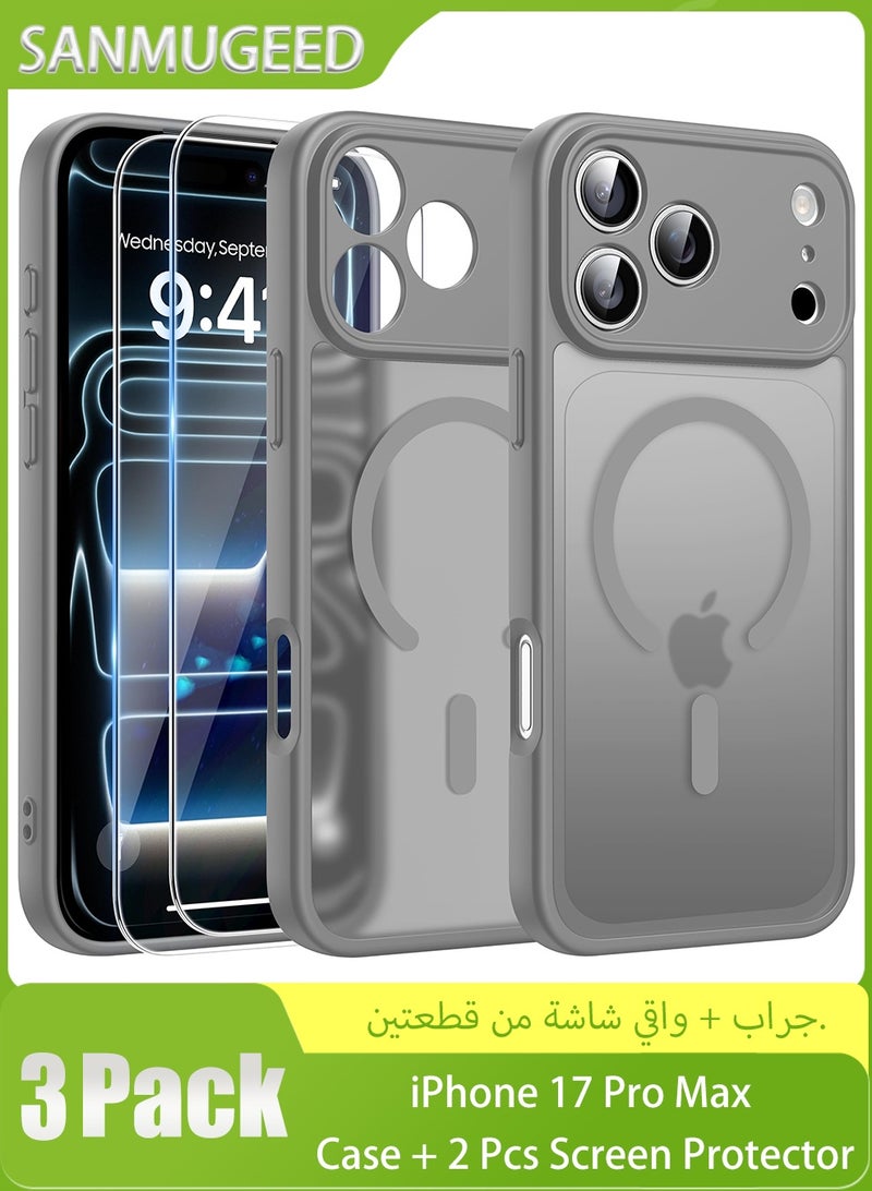 سانموجيد جراب مغناطيسي 3 في 1 لهاتف iPhone 17 Pro Max مع واقي شاشة عالي الدقة 2X، متوافق مع MagSafe، غطاء خلفي صلب شفاف غير لامع نحيف مقاوم للصدمات - Image 1