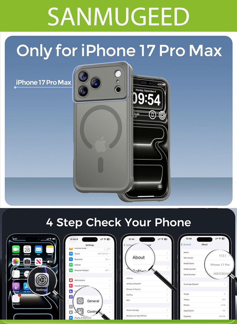 سانموجيد جراب مغناطيسي 3 في 1 لهاتف iPhone 17 Pro Max مع واقي شاشة عالي الدقة 2X، متوافق مع MagSafe، غطاء خلفي صلب شفاف غير لامع نحيف مقاوم للصدمات - Image 2