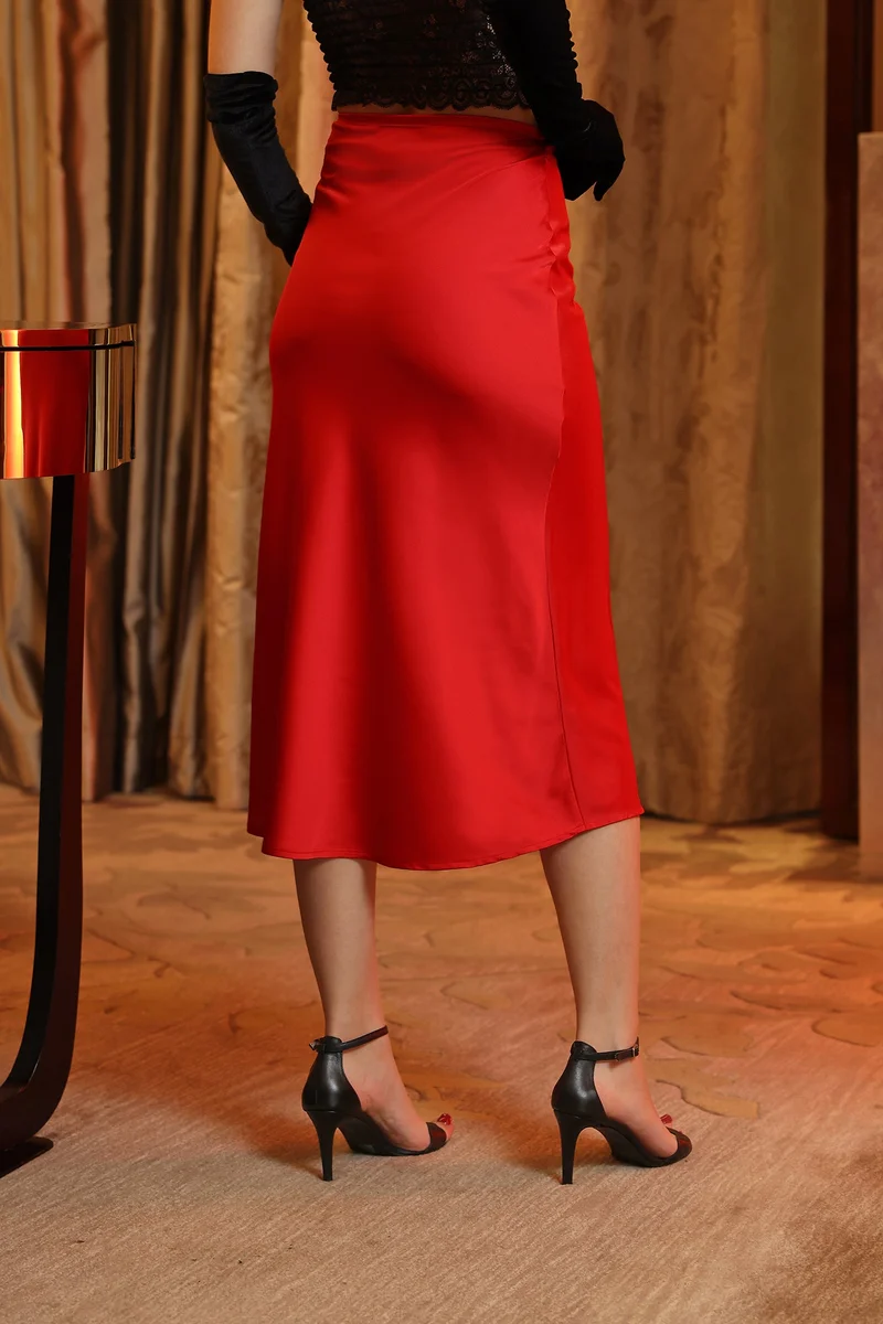 Virgio Satin Stretch Party Wear Midi Skirts for Women