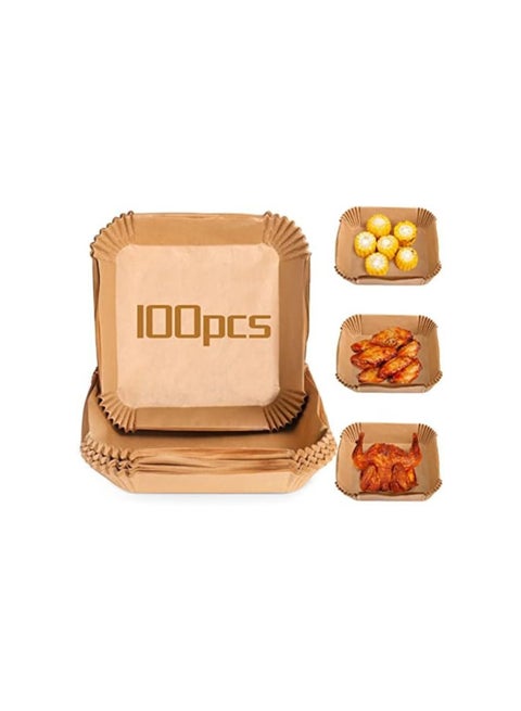 بطانة ورقية للاستعمال مرة واحدة للمقلاة الهوائية ، 100 قطعة، مربعة الشكل، ورق خبز للمقلاة الهوائية، ورق زبدة للخبز والتحميص والميكروويف