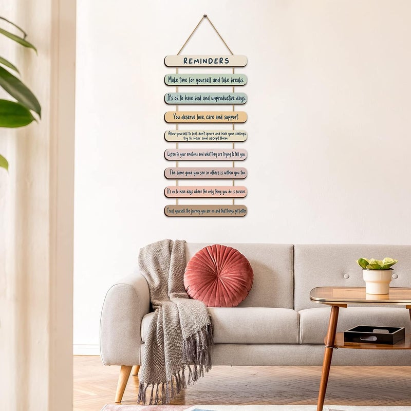 Mental Health Reminders Wooden Hanging Wall Art Room Decor Positive Psychology Affirmations Feelings Wall Pediments for Home Counseling Office Students Classroom (Cute Color) - Image 4