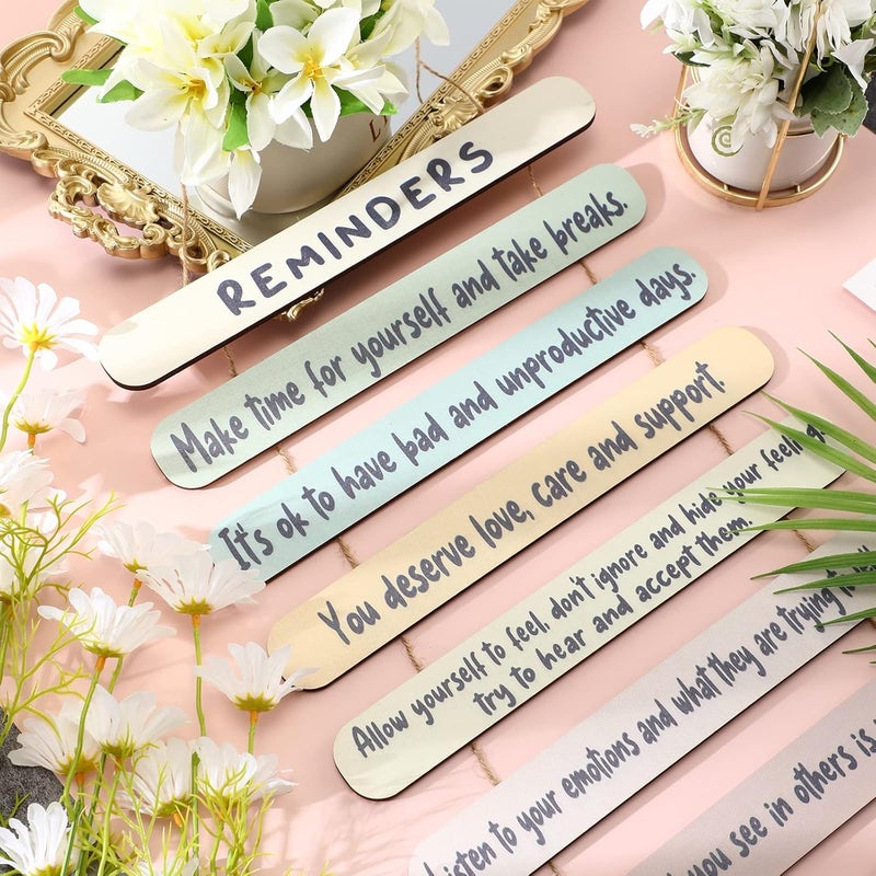 Mental Health Reminders Wooden Hanging Wall Art Room Decor Positive Psychology Affirmations Feelings Wall Pediments for Home Counseling Office Students Classroom (Cute Color) - Image 3