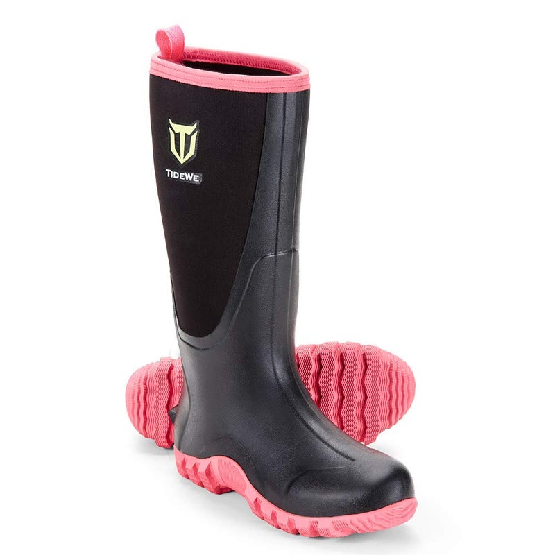 TIDEWE Rubber Boots for Women with Steel Shank, Waterproof Rain Boots Multi-Season, 6mm Neoprene Sturdy Rubber Outdoor Hunting Boots Next Camo G2 Size 10 (Pink) - Image 1