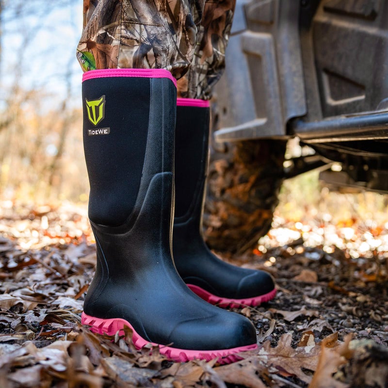TIDEWE Rubber Boots for Women with Steel Shank, Waterproof Rain Boots Multi-Season, 6mm Neoprene Sturdy Rubber Outdoor Hunting Boots Next Camo G2 Size 10 (Pink) - Image 3