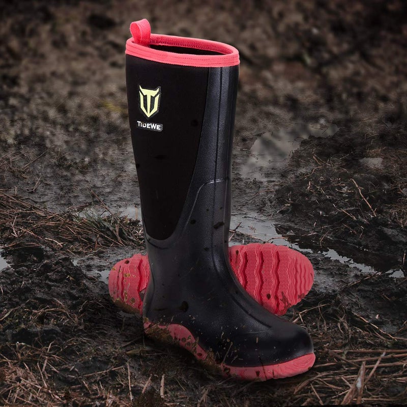 TIDEWE Rubber Boots for Women with Steel Shank, Waterproof Rain Boots Multi-Season, 6mm Neoprene Sturdy Rubber Outdoor Hunting Boots Next Camo G2 Size 10 (Pink) - Image 2