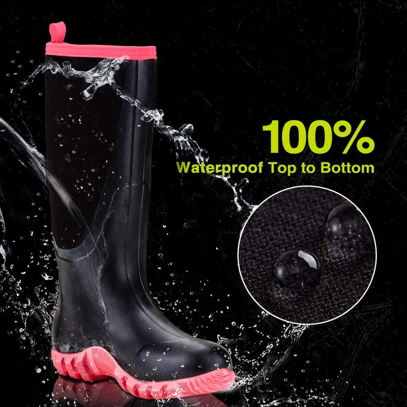 TIDEWE Rubber Boots for Women with Steel Shank, Waterproof Rain Boots Multi-Season, 6mm Neoprene Sturdy Rubber Outdoor Hunting Boots Next Camo G2 Size 10 (Pink) - Image 4