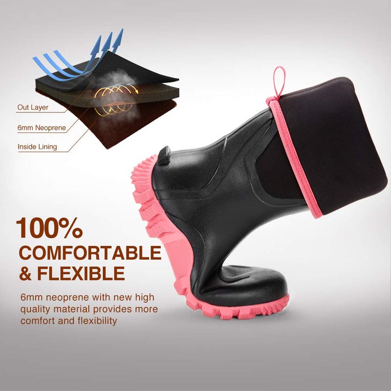 TIDEWE Rubber Boots for Women with Steel Shank, Waterproof Rain Boots Multi-Season, 6mm Neoprene Sturdy Rubber Outdoor Hunting Boots Next Camo G2 Size 10 (Pink) - Image 5