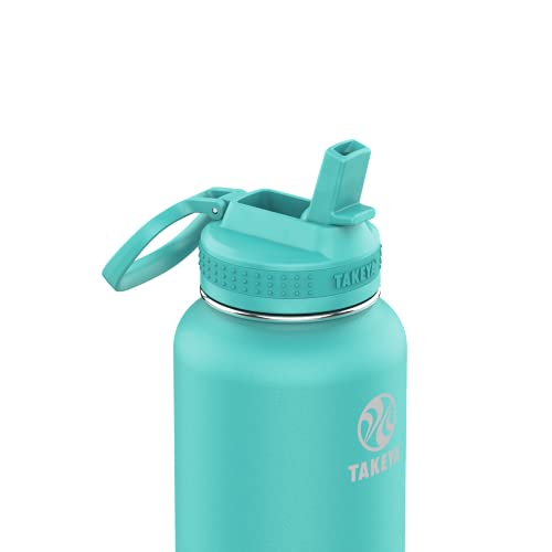 Takeya Pickleball Stainless Steel Insulated Water Bottle with Choice of Lid and Carry Handle, 32 Ounce, Dropshot Teal - Image 2
