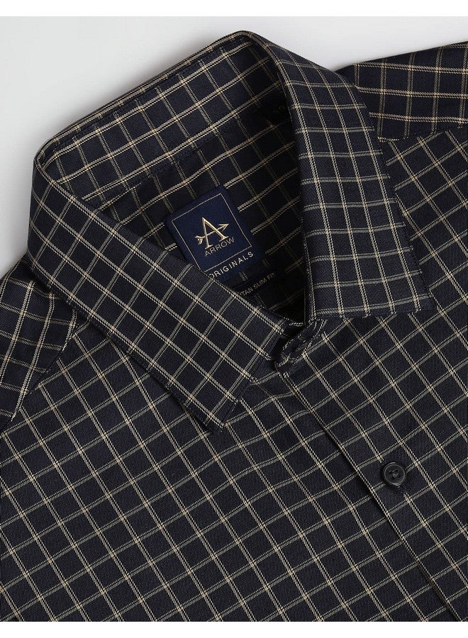 Arrow Men's Checkered Full Sleeve Slim Fit Cutaway Collar Cotton Formal Shirt Dark Grey - Image 3
