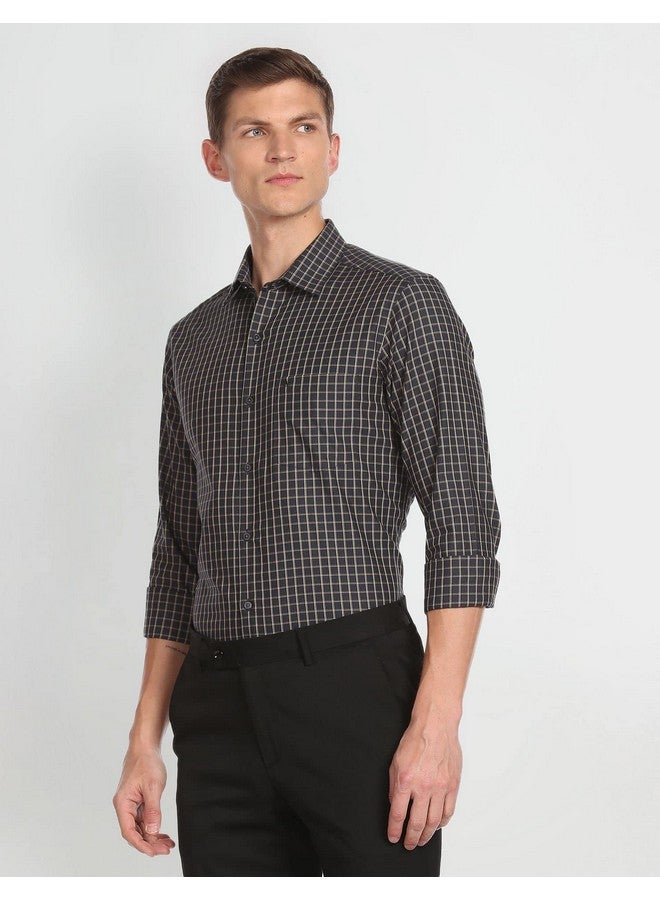 Arrow Men's Checkered Full Sleeve Slim Fit Cutaway Collar Cotton Formal Shirt Dark Grey - Image 5