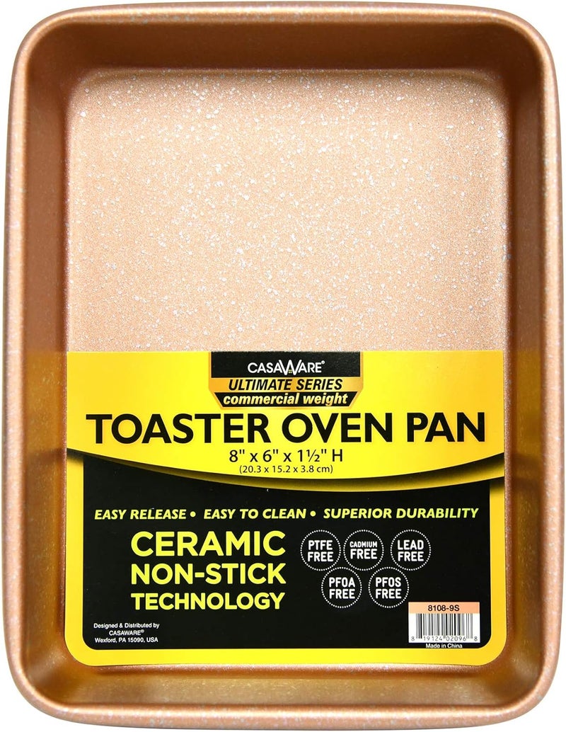 casaWare casaWare 8 x 6 x 175Inch Toaster Oven Ultimate Series Commercial Weight Ceramic NonStick Coating Pan Rose Gold Granite  - Image 1