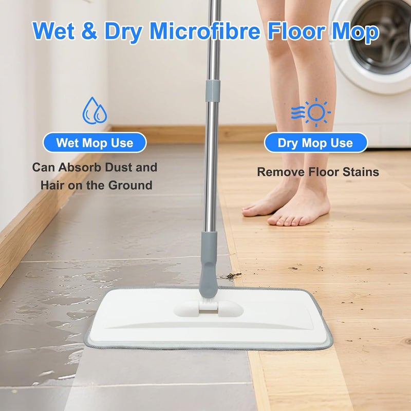 wlich Microfiber Mop for Cleaning Floors,55 Inch Extendable Flat Mop with 4 Reusable Washable Pads, 1 hook, 1 wall piece, and 1 scraper, Wet Dry and Dust Mops for Bathroom Kitchen, Floor,Ceramic Tiles - Image 3