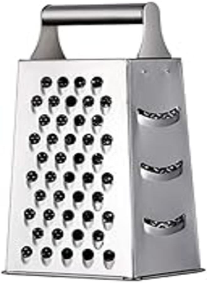 non - QIBOORUN Cheese Grater Vegetable Slicer Stainless Steel with 4 Sides, 9.2 Inches Height Large Box Grater Best for Shredded Parmesan Cheese, Vegetables, Ginger and Fruits-Silver - Image 1