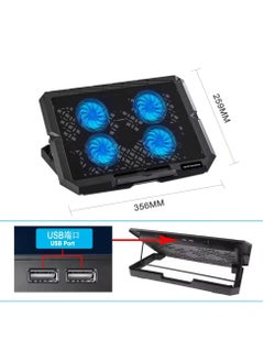 ماركة غير محددة مروحة تبريد لابتوب C4000 - 17 بوصة - 4 مراوح LED مع منفذي USB - تصميم نحيف - مريحة وعملية-اسود  - Image 3