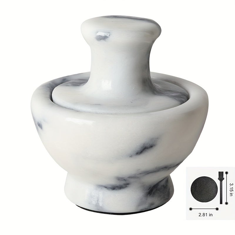 Marble Mortar and Pestle Set with Brush Placemat - Perfect for Pills and Spices