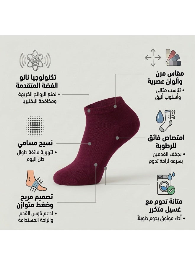 Dodoliza Women Premium Classic Bamboo Socks with Nano Silver Technology Anti Bacterial Ankle Length Dark Purple 5 Pairs - Image 5