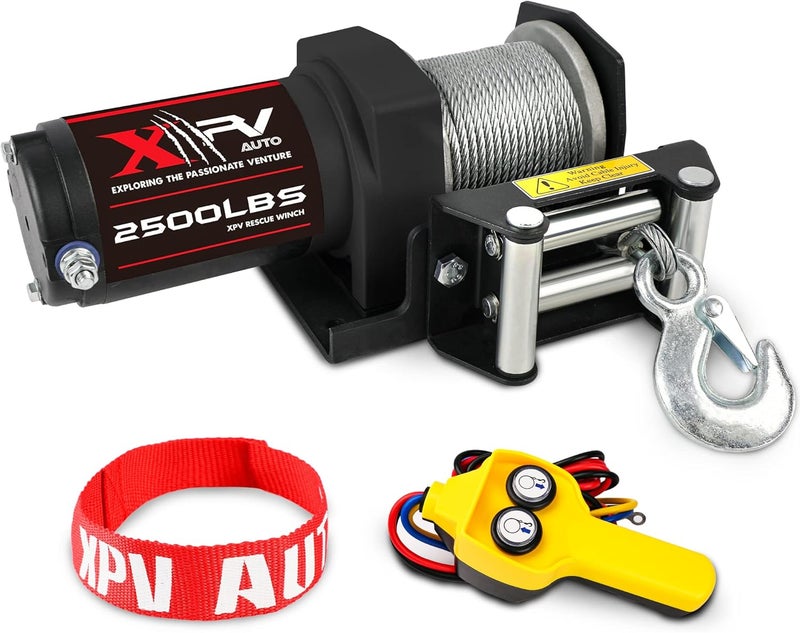XPV AUTO 2500lbs Electric Winch with Wired Remote Control and Mounting Plate - Image 1