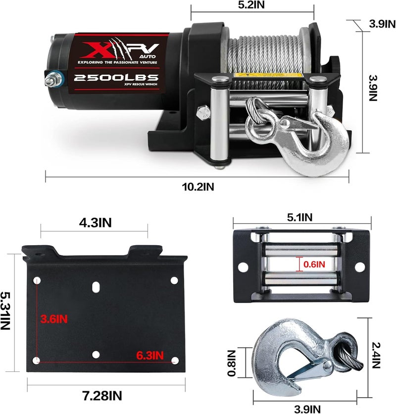 XPV AUTO 2500lbs Electric Winch with Wired Remote Control and Mounting Plate - Image 5