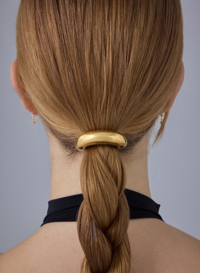 PAVOI 14K Yellow Gold Plated Arch Waterproof Chunky Metal Hair Band Ponytail Holders for Women - Stainless Steel Statement Cuff Fashion Accessories - Stretchy Gold Hair Ties - Image 2