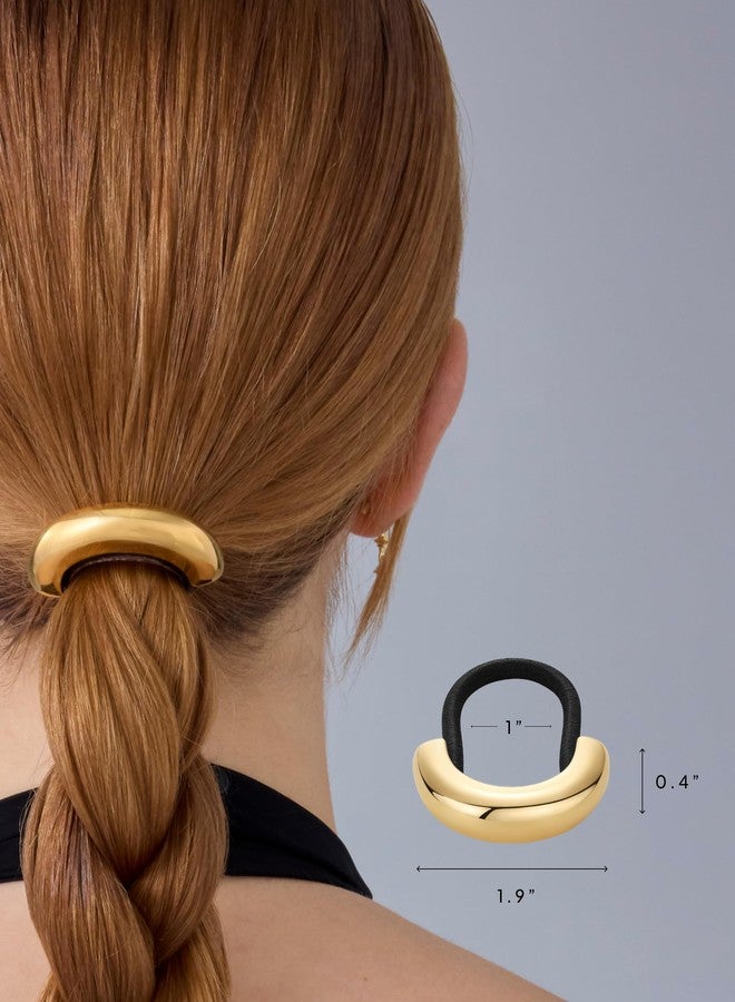 PAVOI 14K Yellow Gold Plated Arch Waterproof Chunky Metal Hair Band Ponytail Holders for Women - Stainless Steel Statement Cuff Fashion Accessories - Stretchy Gold Hair Ties - Image 3