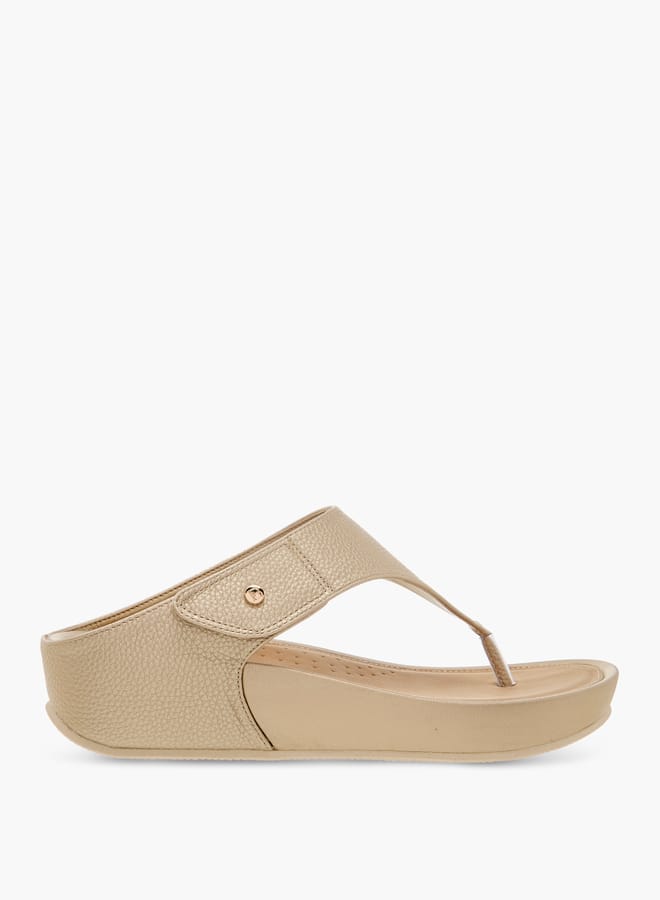 Flora Bella By Shoexpress Women Textured Slip-On Comfort Sandals with Wedge Heels  - Image 3