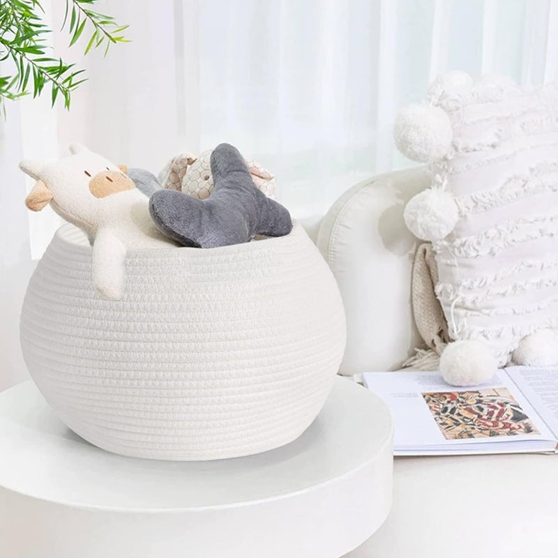 KASTWAVE Storage Baskets, Cotton Rope Storage Baskets, Bohemian Style, Multipurpose Organizational Bins for Bathroom, Living Room and Bedroom Handmade Decorative Storage (White) - Image 3