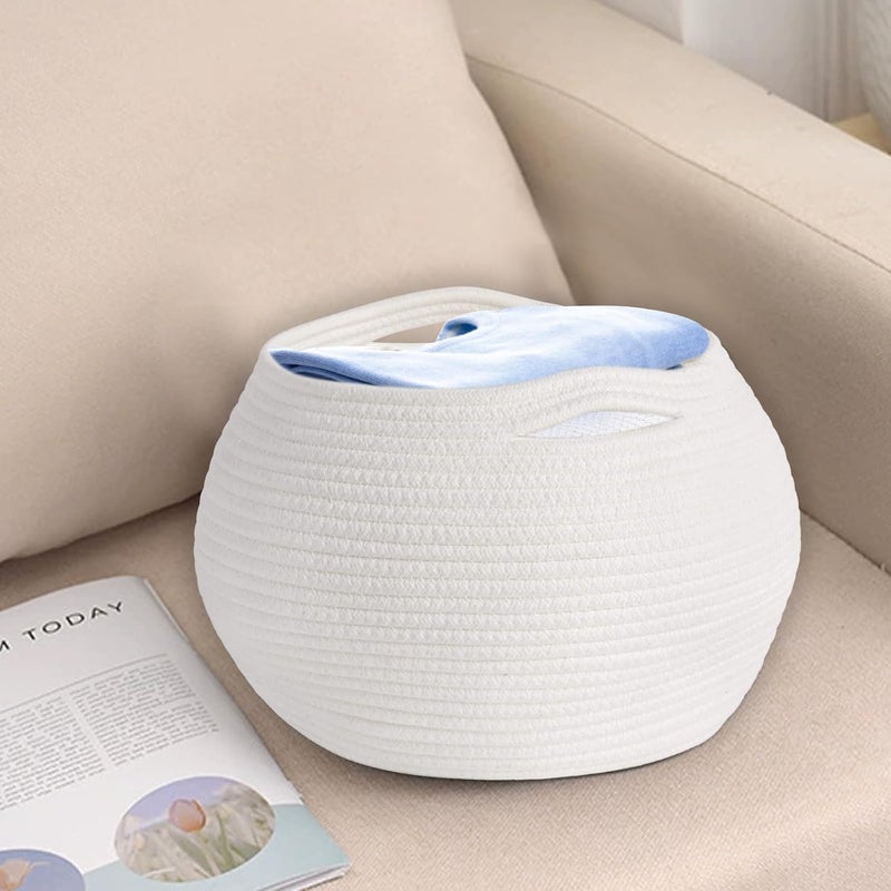 KASTWAVE Storage Baskets, Cotton Rope Storage Baskets, Bohemian Style, Multipurpose Organizational Bins for Bathroom, Living Room and Bedroom Handmade Decorative Storage (White) - Image 4
