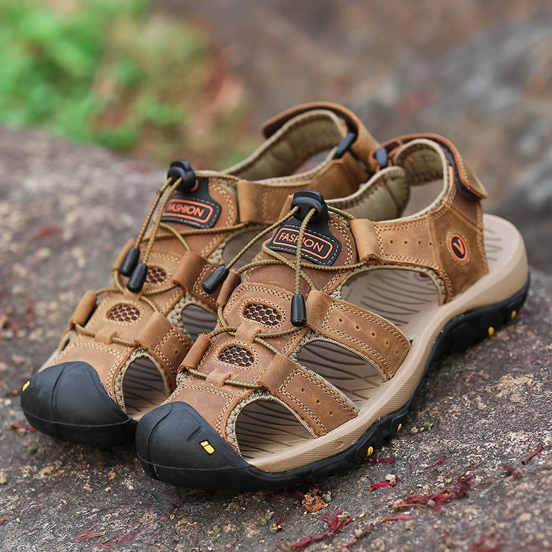 Large Size Outdoor River Tracing Shoes, Non-Slip and Wear-Resistant, Popular First-Layer Cowhide Outdoor Beach Sandals, Breathable