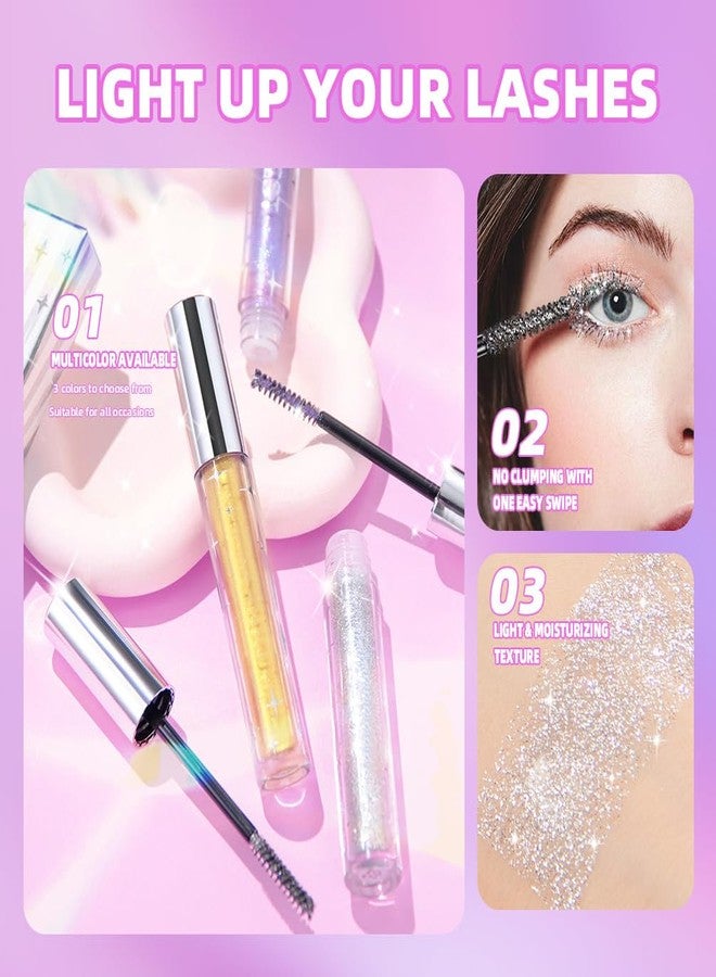 Grospe Colored Mascara for Eyelashes, 3 Colors Glitter Mascara, Colorful Mascara Waterproof Long Lasting Sparkle Diamond Mascara, Lengthening Curling Volume Mascara Makeup Party Stage Use - Image 4