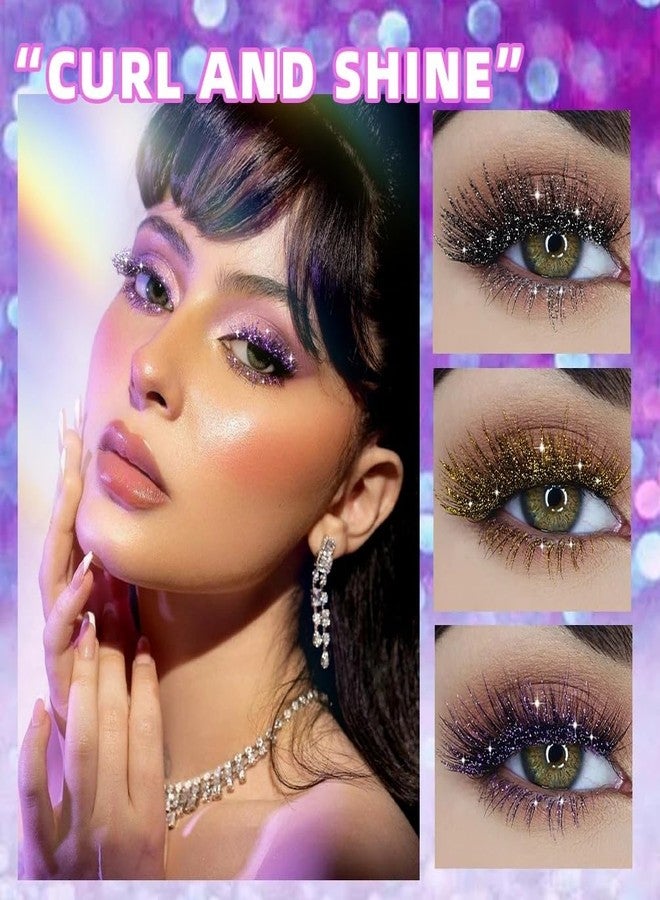 Grospe Colored Mascara for Eyelashes, 3 Colors Glitter Mascara, Colorful Mascara Waterproof Long Lasting Sparkle Diamond Mascara, Lengthening Curling Volume Mascara Makeup Party Stage Use - Image 2