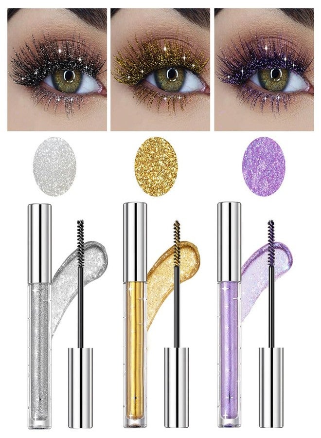 Grospe Colored Mascara for Eyelashes, 3 Colors Glitter Mascara, Colorful Mascara Waterproof Long Lasting Sparkle Diamond Mascara, Lengthening Curling Volume Mascara Makeup Party Stage Use - Image 1