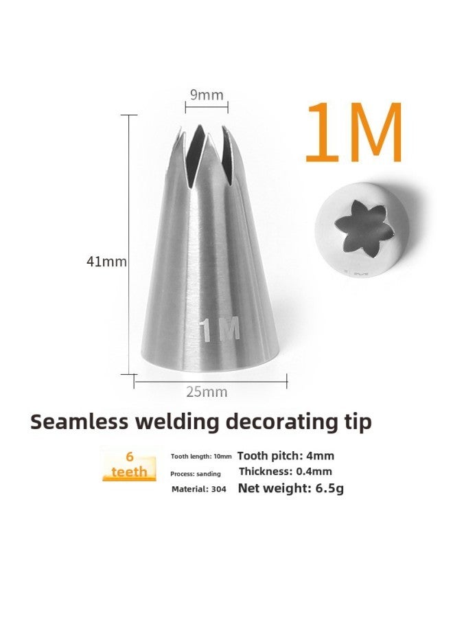 304 Stainless Steel Pastry Nozzle 6-tooth Belt Number Seamless Welding Cream Nozzle Large Cake Decorating Tool-Specifications:1M  - Image 1