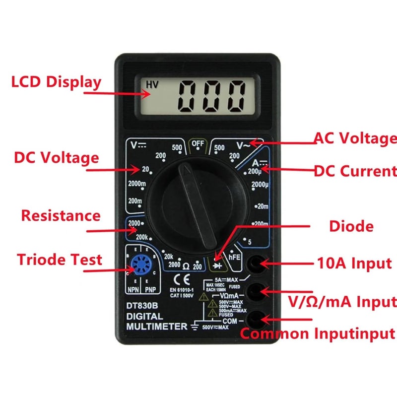 DT 830B مقياس متعدد رقمي أصفر مقياس فولتميتر تيار متردد وتيار مستمر أميتر اختبار أوم متر محمول - Image 4