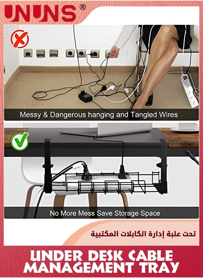 UNUNS - Expandable Retractable Under Desk Cable Management Tray,No-Drilling 21.5 Inch Adjustable Under Desk Cord Management Keep Your Cables Organized and Tidy,Wire Management Tray For Home Office,Black - Image 1