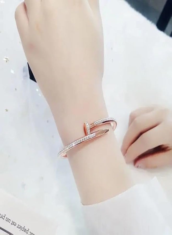 STYOLLO Anti Tarnish Nail Bracelet Bangles Jewellery Kada Set For Women & Girls with American Diamond Stone | Premium Stainless Steel AD Bracelet | Birthday, Valentines Day, Couple Gifts-(AD-RoseGold) - Image 2