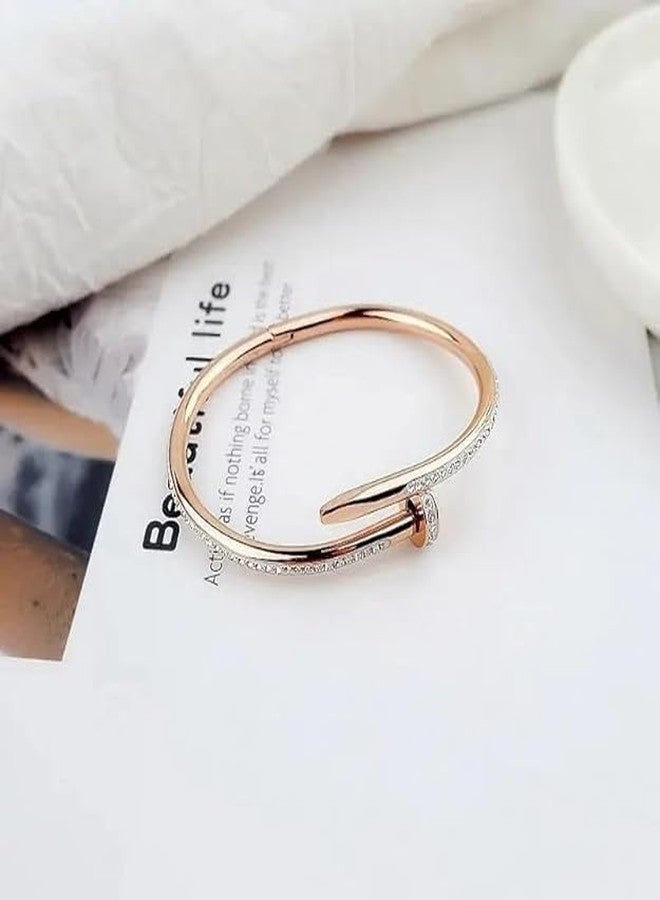 STYOLLO Anti Tarnish Nail Bracelet Bangles Jewellery Kada Set For Women & Girls with American Diamond Stone | Premium Stainless Steel AD Bracelet | Birthday, Valentines Day, Couple Gifts-(AD-RoseGold) - Image 5