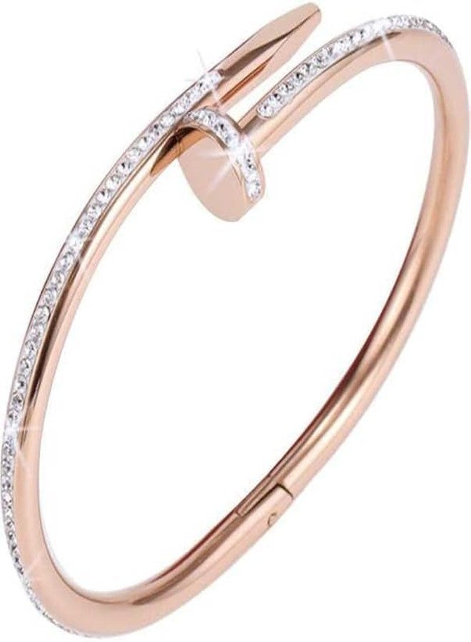 STYOLLO Anti Tarnish Nail Bracelet Bangles Jewellery Kada Set For Women & Girls with American Diamond Stone | Premium Stainless Steel AD Bracelet | Birthday, Valentines Day, Couple Gifts-(AD-RoseGold) - Image 1