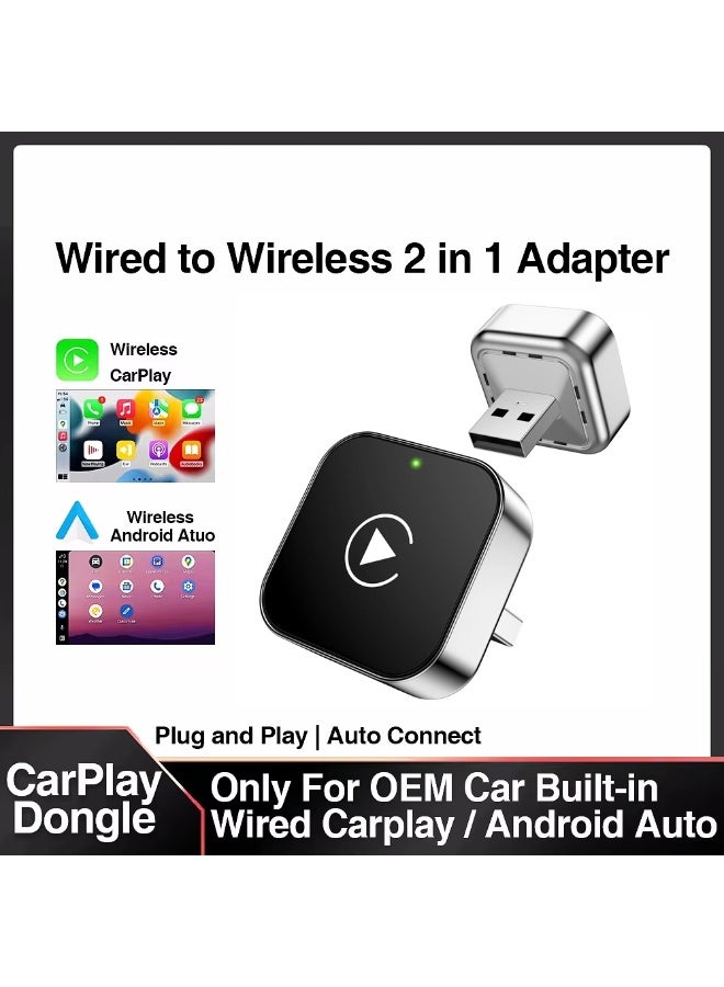 VOMO Wireless CarPlay & Android Auto Dongle, Fast Auto-Connect, Compact Plug & Play for iPhone/Android, USB/USB-C, No Delay - Image 1