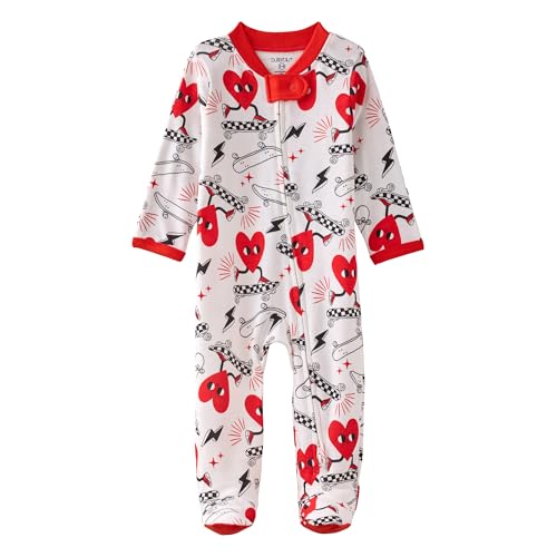 Butterblu SCOUT Sleep & Play 100% Organic Cotton Footed Zip Front Sleeper Pajamas for Baby Boys, Rad Valentine, Newborn - Image 1
