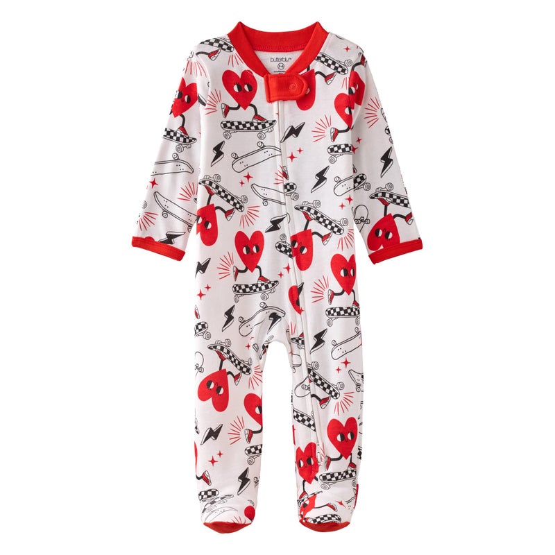 Butterblu SCOUT Sleep & Play 100% Organic Cotton Footed Zip Front Sleeper Pajamas for Baby Boys, Rad Valentine, Newborn - Image 5