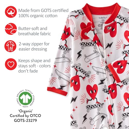 Butterblu SCOUT Sleep & Play 100% Organic Cotton Footed Zip Front Sleeper Pajamas for Baby Boys, Rad Valentine, Newborn - Image 3