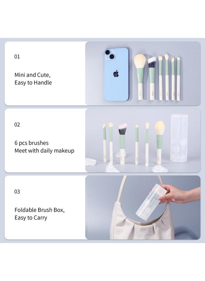 MSQ Make Up Brushes 6Pcs Makeup Brush Set Premium Synthetic Powder Brush Blending Brush Eyeshadow Brushes Concealer Brush Stippling Brush With Case (Green)  - Image 5