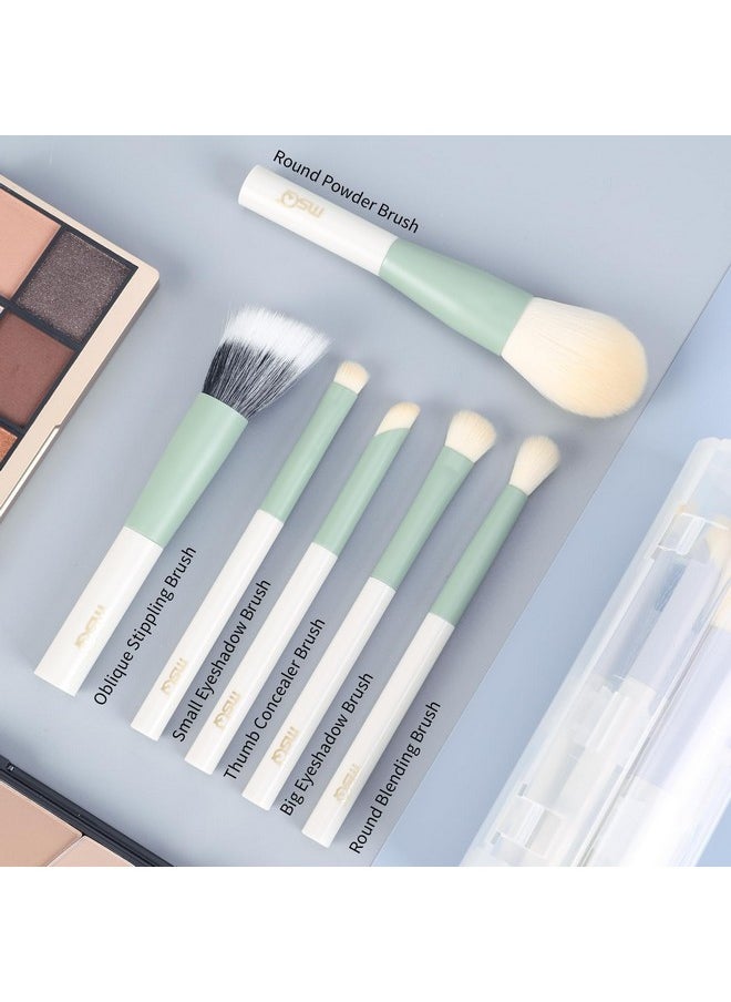 MSQ Make Up Brushes 6Pcs Makeup Brush Set Premium Synthetic Powder Brush Blending Brush Eyeshadow Brushes Concealer Brush Stippling Brush With Case (Green)  - Image 3