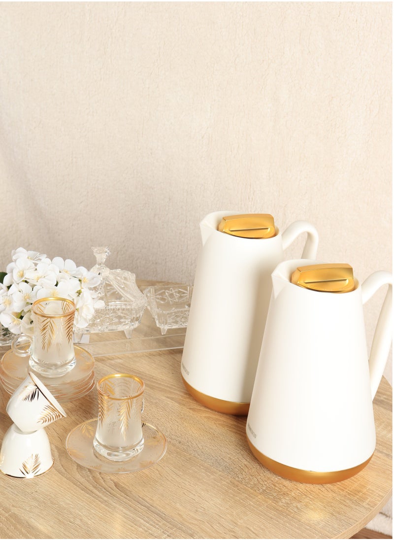 HOMEVEO Home View Luxury Tea and Coffee Thermos Set, 1L Capacity - Elegant design with golden touches, golden base and golden lid - High-quality thermal insulation that retains heat for long periods 