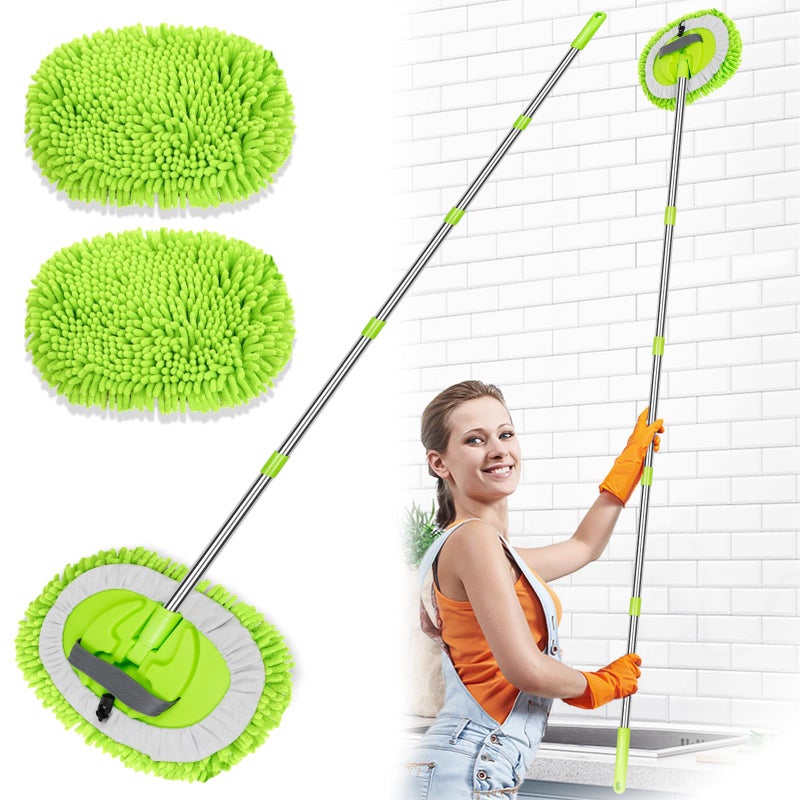 WillingHeart 2 in 1 Lightweight Wall Cleaner Mop with Long Handle 75 190cm Ceiling Duster LintFree Chenille Fiber Mop for Kitchen Baseboard Floor Glass Window Roof Cleaning Washer Scrubber Brush Tool Wet Dry Use - Image 2