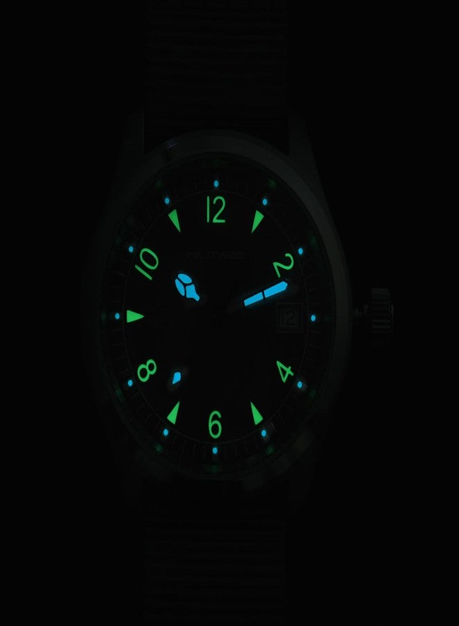 TACTICAL FROG Militado ML08 Japanese Sweep VH31 Field Watch 38mm Men's Military Watch Sapphire Crystal 10 ATM Waterproof Analog Watches for Men and Women, Gray Dial / VH31 / Calendar /Nylon Strap - Image 4
