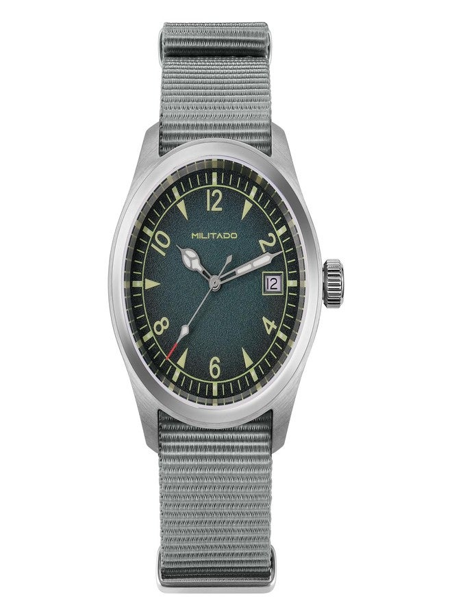 TACTICAL FROG Militado ML08 Japanese Sweep VH31 Field Watch 38mm Men's Military Watch Sapphire Crystal 10 ATM Waterproof Analog Watches for Men and Women, Gray Dial / VH31 / Calendar /Nylon Strap - Image 1